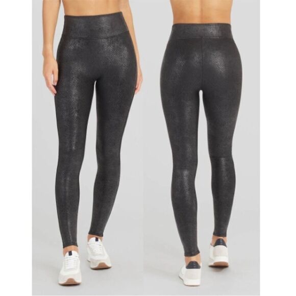 Spanx Foiled Snakeskin Leather Leggings - Picture 1 of 7
